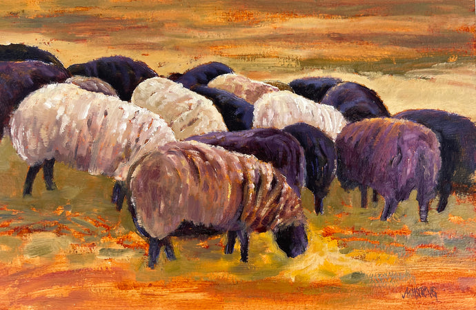 Grazing On Gold, 7 3/4” x 12” oil